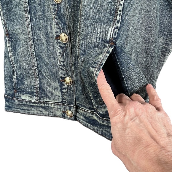 Studded Denim Vest Western Rhinestone Biker Moto Back in the Saddle Americana - Picture 5 of 8